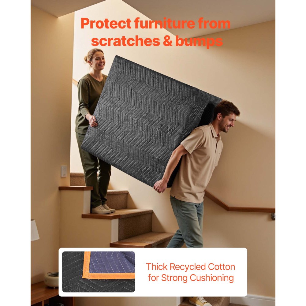 VEVOR Moving Blankets 6 Pcs, 72 x 40 in (32 lbs/dz) Large Packing Blankets with Cotton Filling, Heavy Duty Nonwoven Fabric Padded Moving Blanket for Shipping, Wrapping, Protecting Furniture