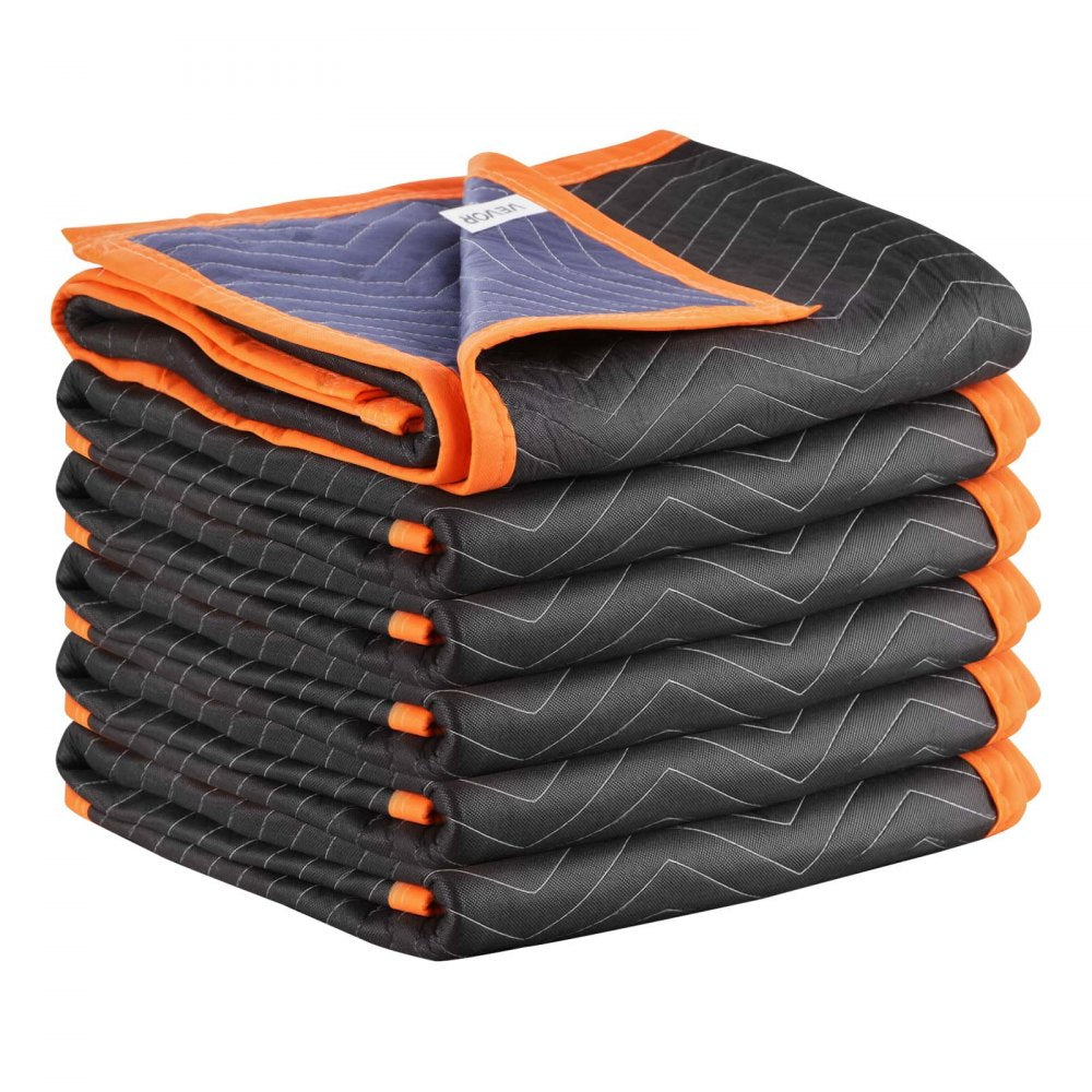 VEVOR Moving Blankets 6 Pcs, 72 x 40 in (32 lbs/dz) Large Packing Blankets with Cotton Filling, Heavy Duty Nonwoven Fabric Padded Moving Blanket for Shipping, Wrapping, Protecting Furniture