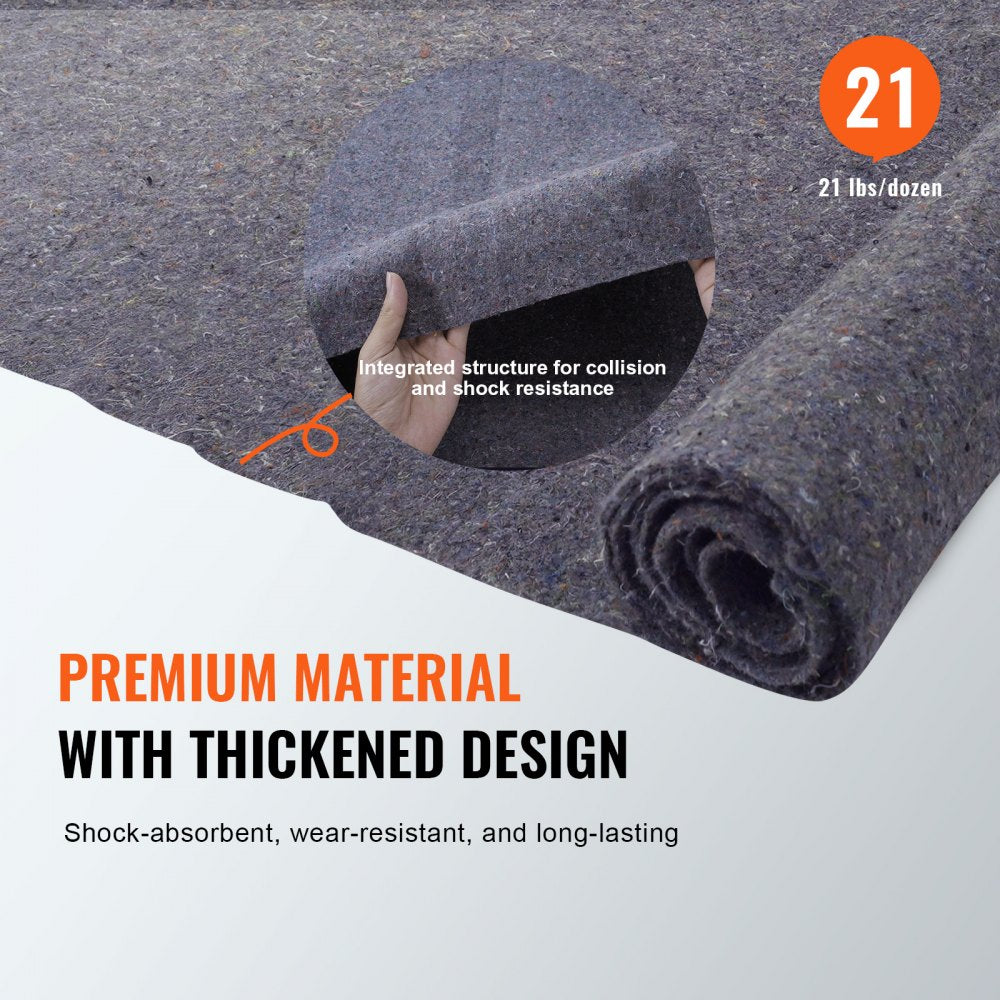 VEVOR Moving Blankets, 72" x 54", 21 lbs/dz Weight, 12 Packs, Professional Recycled Cotton Packing Blanket, Large Heavy Duty Shipping Mover Pads Perfect for Protecting Furniture, Floors, Appliances