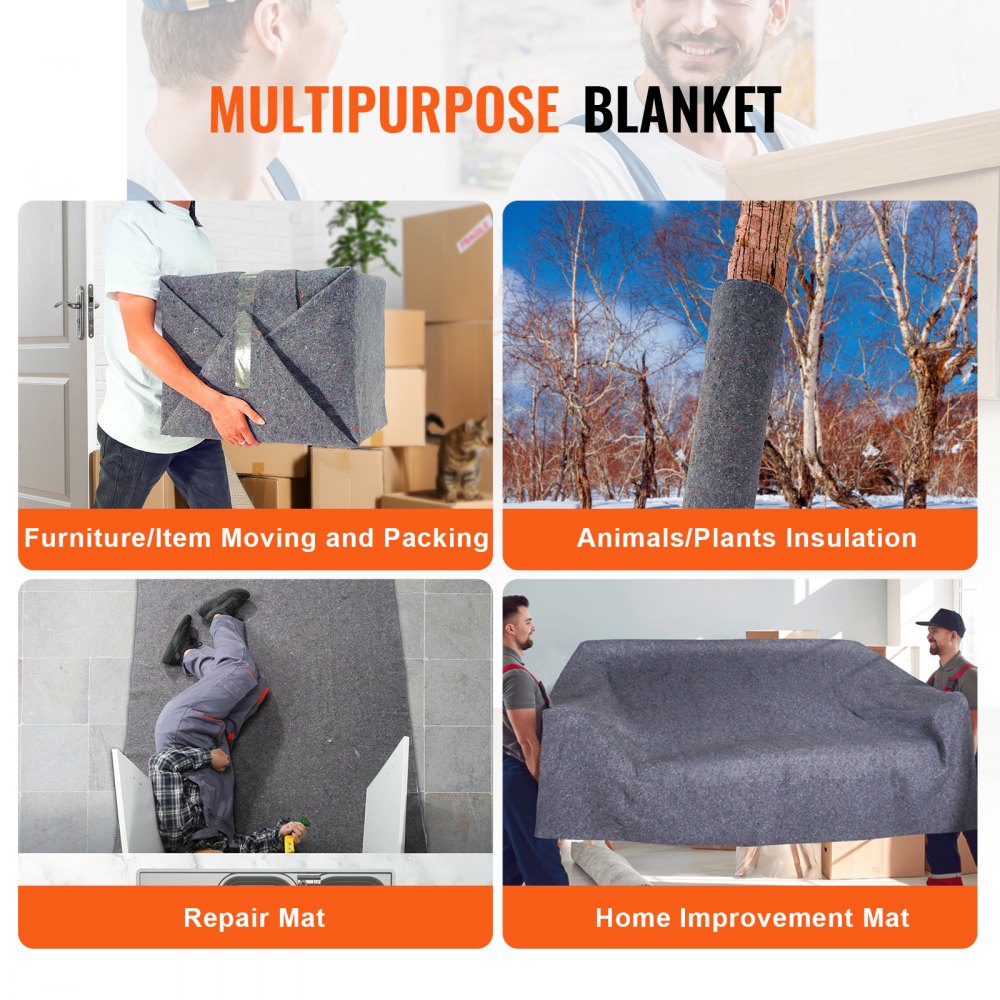 VEVOR Moving Blankets, 72" x 54", 21 lbs/dz Weight, 12 Packs, Professional Recycled Cotton Packing Blanket, Large Heavy Duty Shipping Mover Pads Perfect for Protecting Furniture, Floors, Appliances