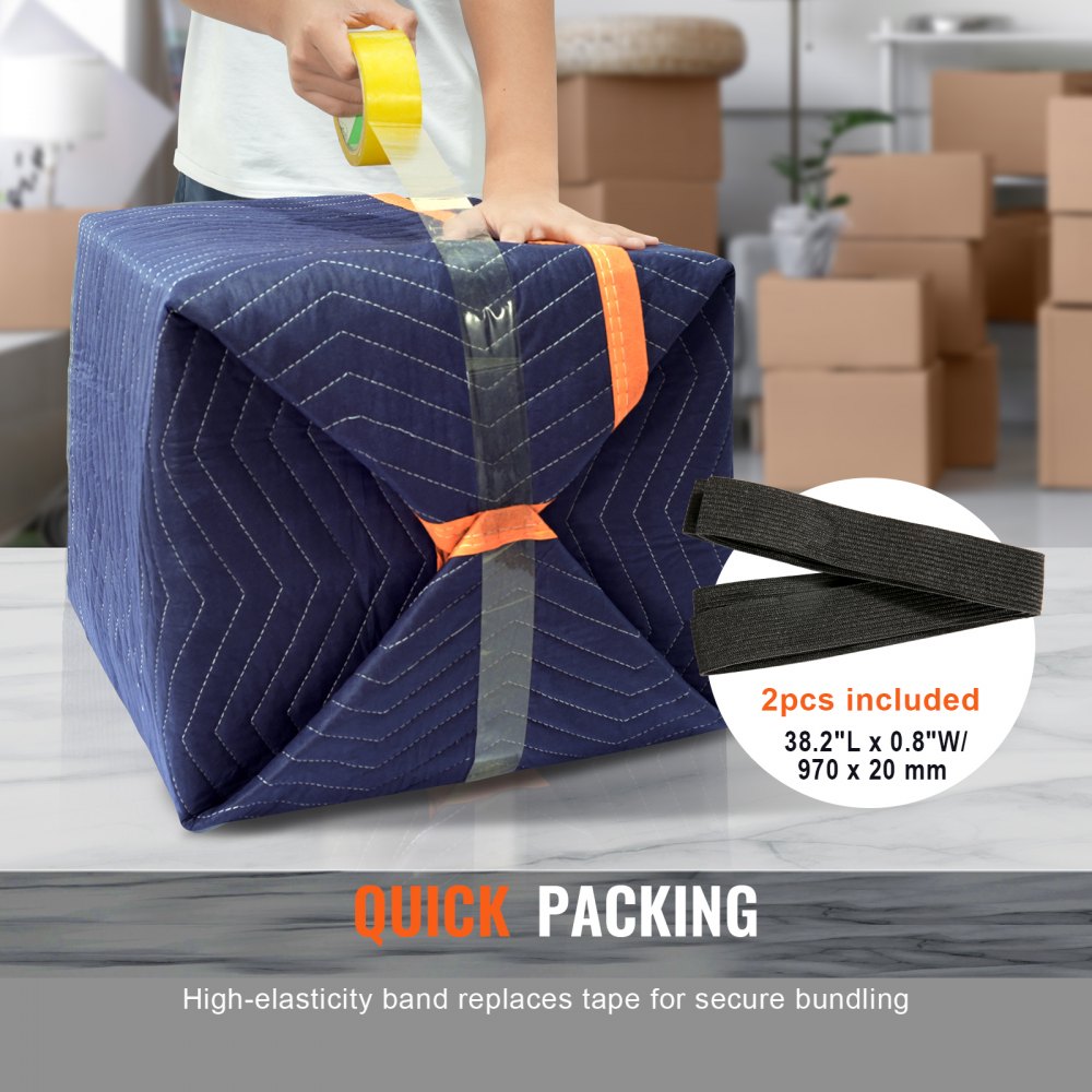 VEVOR Moving Blankets, 80" x 72", 65 lbs/dz Weight, 12 Packs, Professional Non-Woven & Recycled Cotton Packing Blanket, Heavy Duty Mover Pads for Protecting Furniture, Floors, Appliances, Blue/Orange