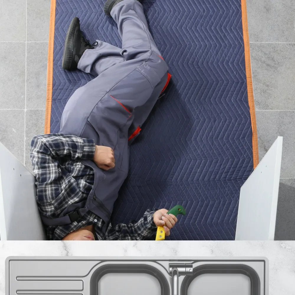 VEVOR Moving Blankets, 80" x 72", 35 lbs/dz Weight, 12 Packs, Professional Non-Woven & Recycled Cotton Packing Blanket, Heavy Duty Mover Pads for Protecting Furniture, Floors, Appliances, Blue/Orange