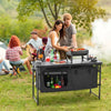 VEVOR Camping Kitchen Table, Folding Outdoor Cooking Table, 3 Adjustable Heights, Aluminum Lightweight Portable Cook Station with Storage Organizer, Carry Handle, for BBQ Party Picnic RV Travel, Black