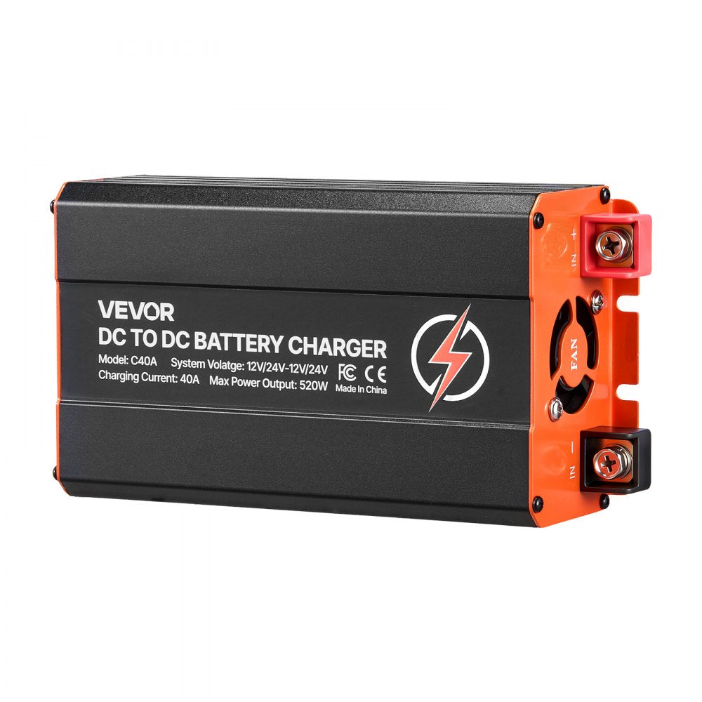VEVOR DC to DC Battery Charger, 520W, 40A Alternator Charger, Fast DC-DC Charging for Portable Power Stations, Compatible with LiFePO4 Lead-Acid AGM GEL Batteries, 12V/24V-12V/24V, for RV Home Backup