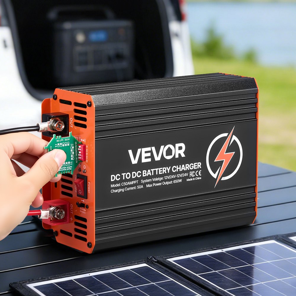 VEVOR DC to DC Charger with MPPT, 650W, 50A On-Board Battery Charger, Solar Panel/Alternator Dual Input, Smart Multi-Stage Charging for LiFePO4 Lead-Acid Batteries, 12V/24V-12V/24V, for RV Home Backup