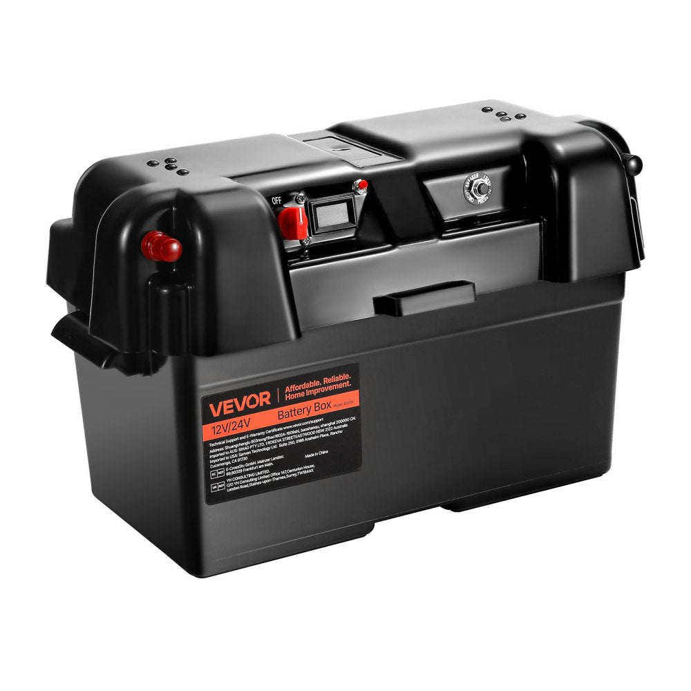 VEVOR Battery Box, Group 24/27 Trolling Motor Battery Box, 12V/24V Marine Batteries Case with PP Shell and Dual Straps, Smart Batteries Case, Suitable for Trolling Motor, Marine,RV & Solar Panel