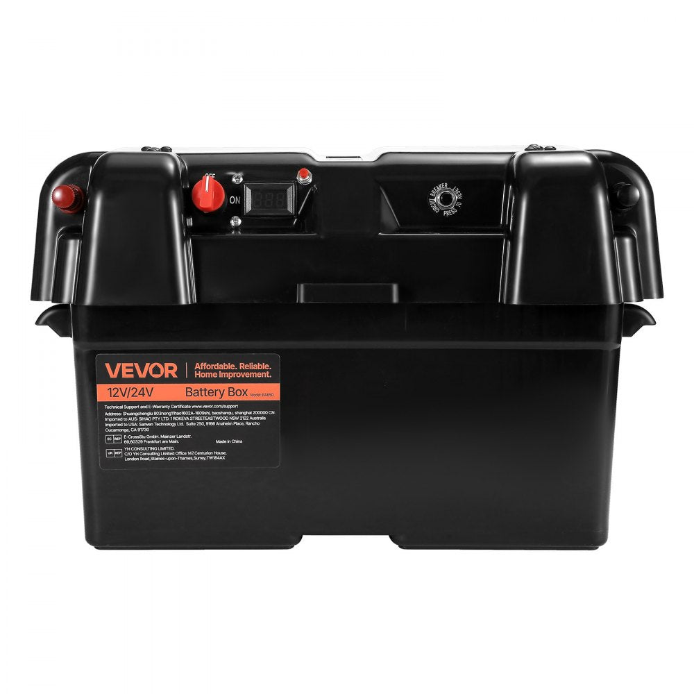 VEVOR Battery Box, Group 24/27 Trolling Motor Battery Box, 12V/24V Marine Batteries Case with PP Shell and Dual Straps, Smart Batteries Case, Suitable for Trolling Motor, Marine,RV & Solar Panel