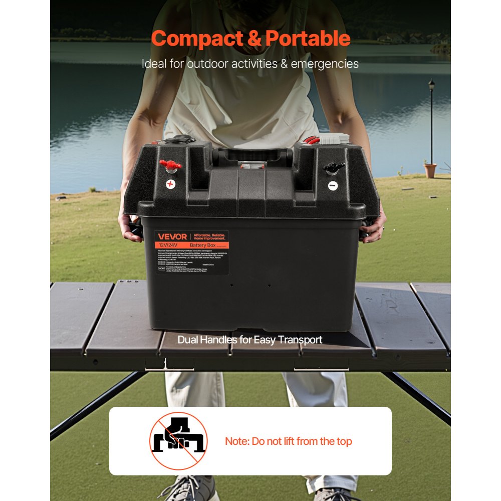 VEVOR Battery Box, Group 24/31 Trolling Motor Battery Box, 12V/24V Marine Batteries Case with PP Shell and Dual Straps, Smart Batteries Case, Suitable for Trolling Motor, Marine,RV & Solar Panel