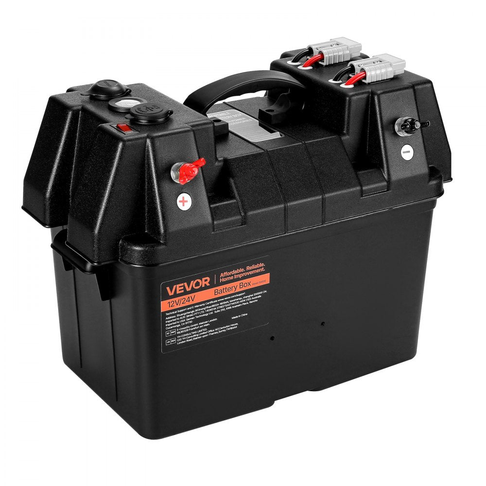 VEVOR Battery Box, Group 24/31 Trolling Motor Battery Box, 12V/24V Marine Batteries Case with PP Shell and Dual Straps, Smart Batteries Case, Suitable for Trolling Motor, Marine,RV & Solar Panel