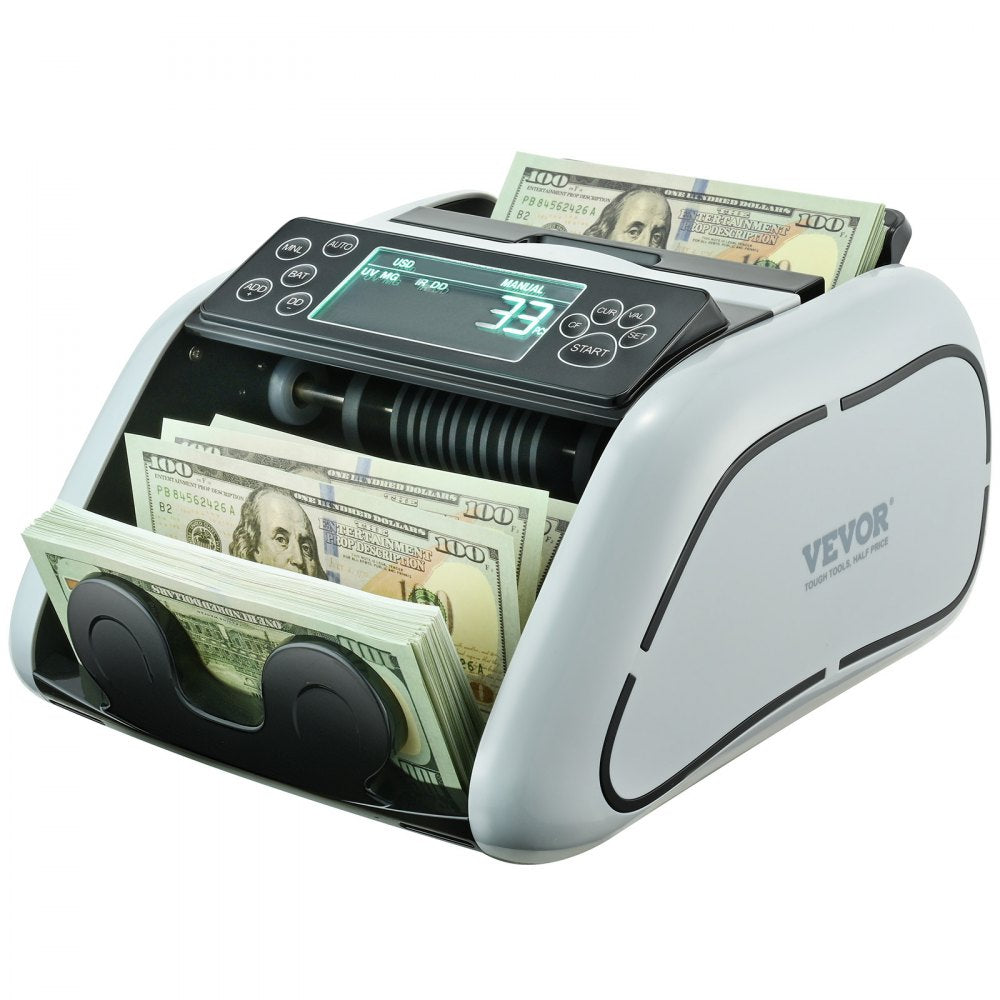 VEVOR Money Counter Machine, Bill Counter with UV, MG, IR and DD Counterfeit Detection, USD & EUR Cash Counting Machine with Large LCD & External Display for Small Business