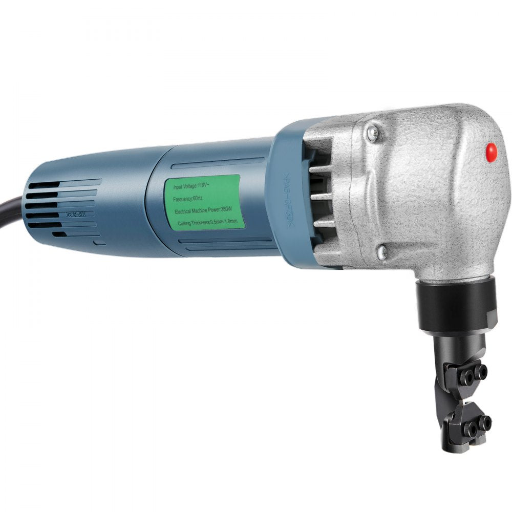 VEVOR Electric Sheet Metal Cutter, 380W Power, 1800RPM Rotor Speed, 0.07in/1.8mm Cutting Capacity, Includes Replacement Blades and Storage Case, Ideal for Stainless Steel, Aluminium, Plastic