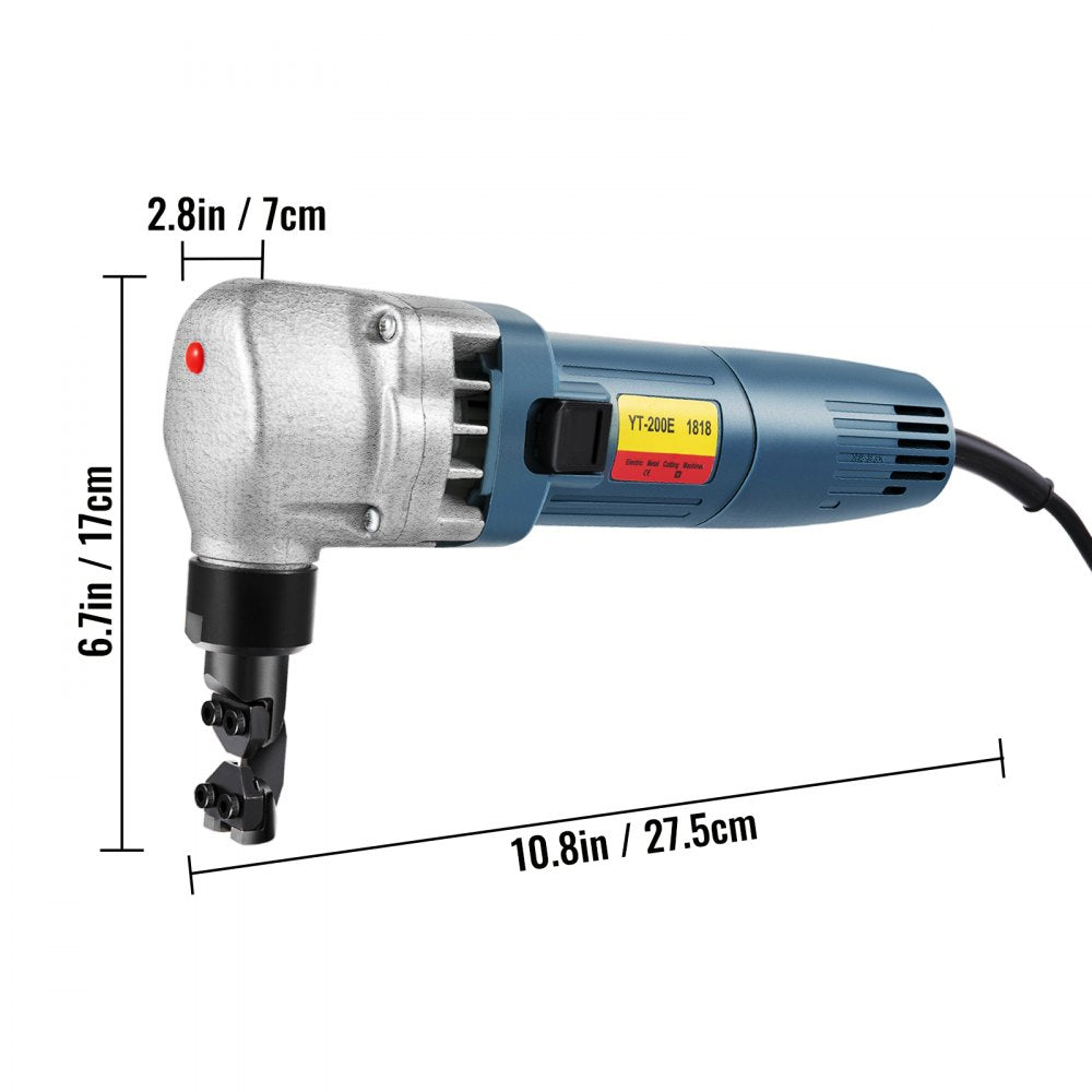 VEVOR Electric Sheet Metal Cutter, 380W Power, 1800RPM Rotor Speed, 0.07in/1.8mm Cutting Capacity, Includes Replacement Blades and Storage Case, Ideal for Stainless Steel, Aluminium, Plastic
