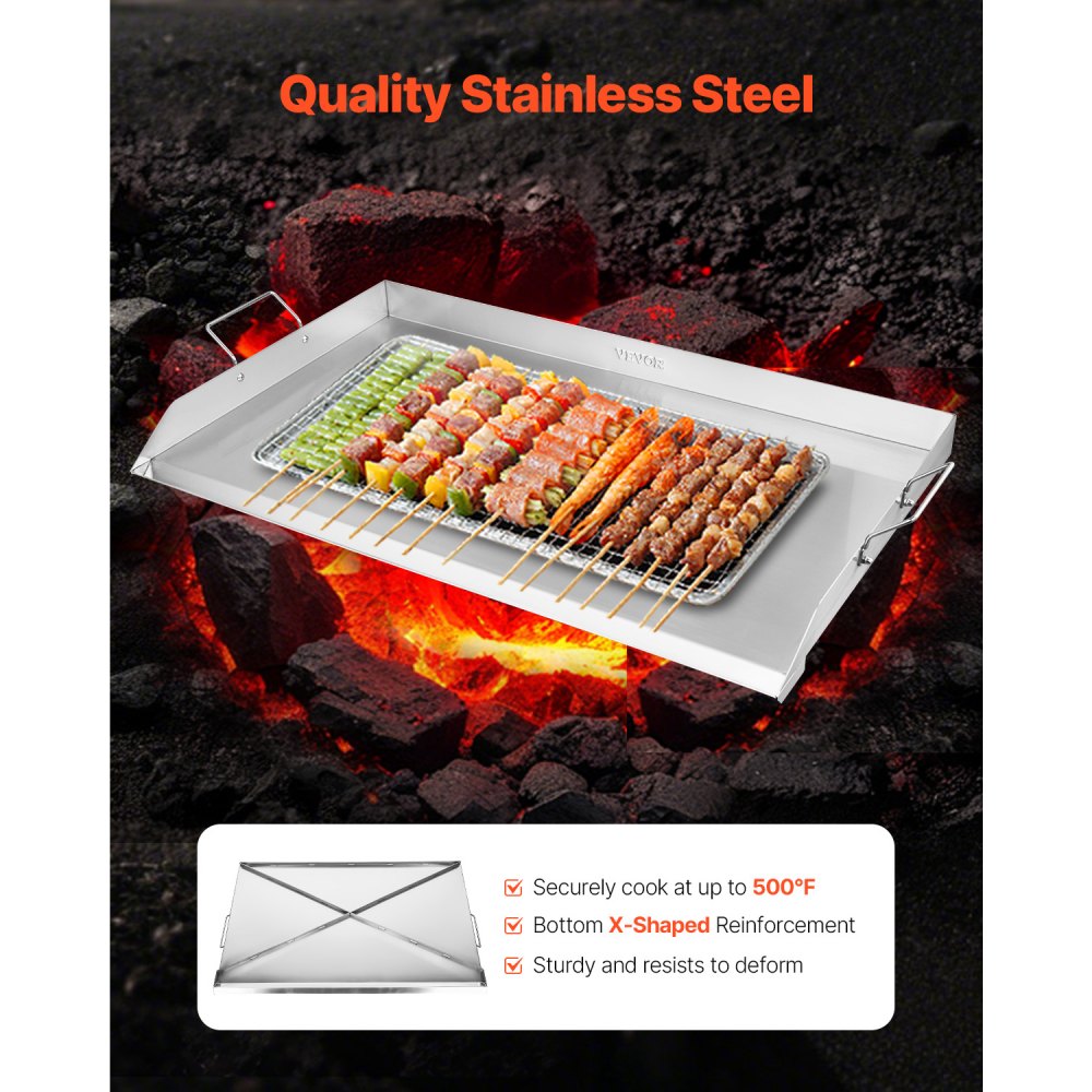 VEVOR Stainless Steel Griddle, 36x22 inch Universal Flat Top Rectangular Plate, Gas Grill Griddle for BBQ Grill, Teppanyaki, Portable Family Cookware with Handle, for Camping Tailgating Party