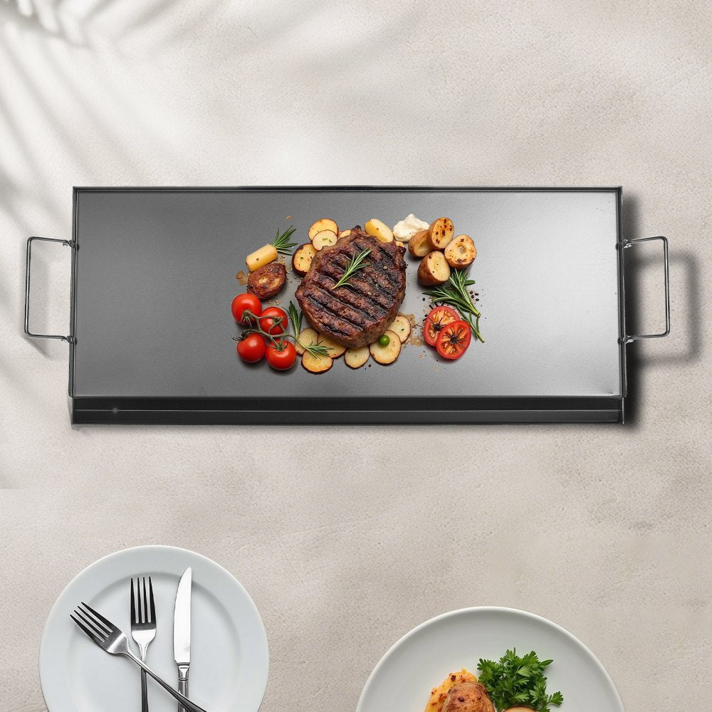 VEVOR Carbon Steel Griddle, 32x14 inch Universal Flat Top Rectangular Plate, Gas Grill Griddle for BBQ Grill, Teppanyaki, Portable Family Cookware with Handle, for Camping Tailgating Party