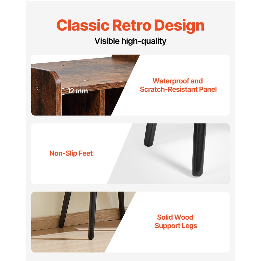 VEVOR Record Player Stand, 2 Tiers Turntable Stand with 4 Cabinets, Holds up to 100 Albums, Wooden Vinyl Record Storage Cabinet with Display Shelf for Bedroom, Living Room, Brown