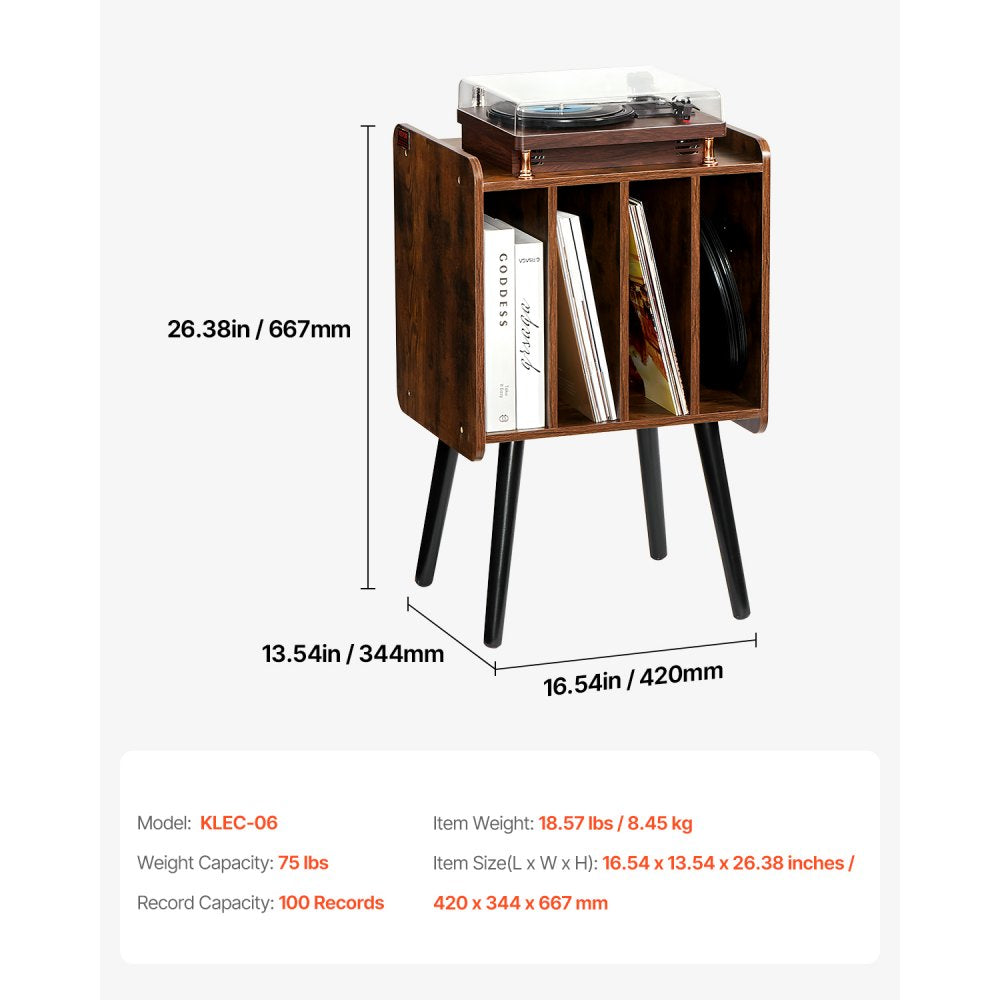 VEVOR Record Player Stand, 2 Tiers Turntable Stand with 4 Cabinets, Holds up to 100 Albums, Wooden Vinyl Record Storage Cabinet with Display Shelf for Bedroom, Living Room, Brown