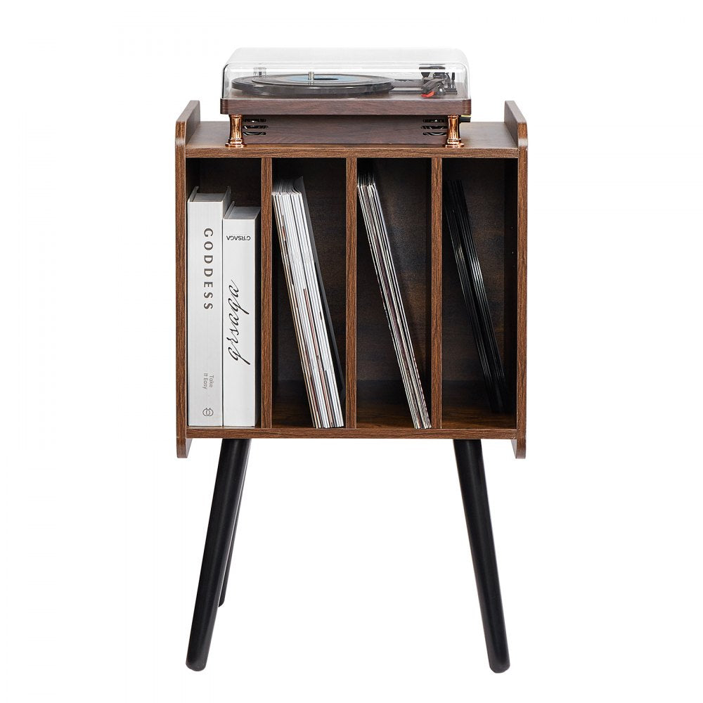 VEVOR Record Player Stand, 2 Tiers Turntable Stand with 4 Cabinets, Holds up to 100 Albums, Wooden Vinyl Record Storage Cabinet with Display Shelf for Bedroom, Living Room, Brown