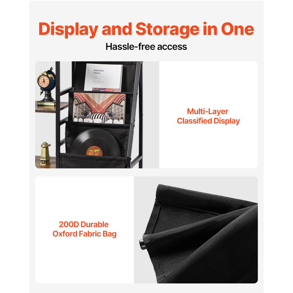 VEVOR Record Player Stand with Charging Station & USB Ports, Holds up to 200 Albums, 3-Tier Turntable Stand with Vinyl Record Storage, Record Player Table with Display Shelf for Bedroom, Living Room