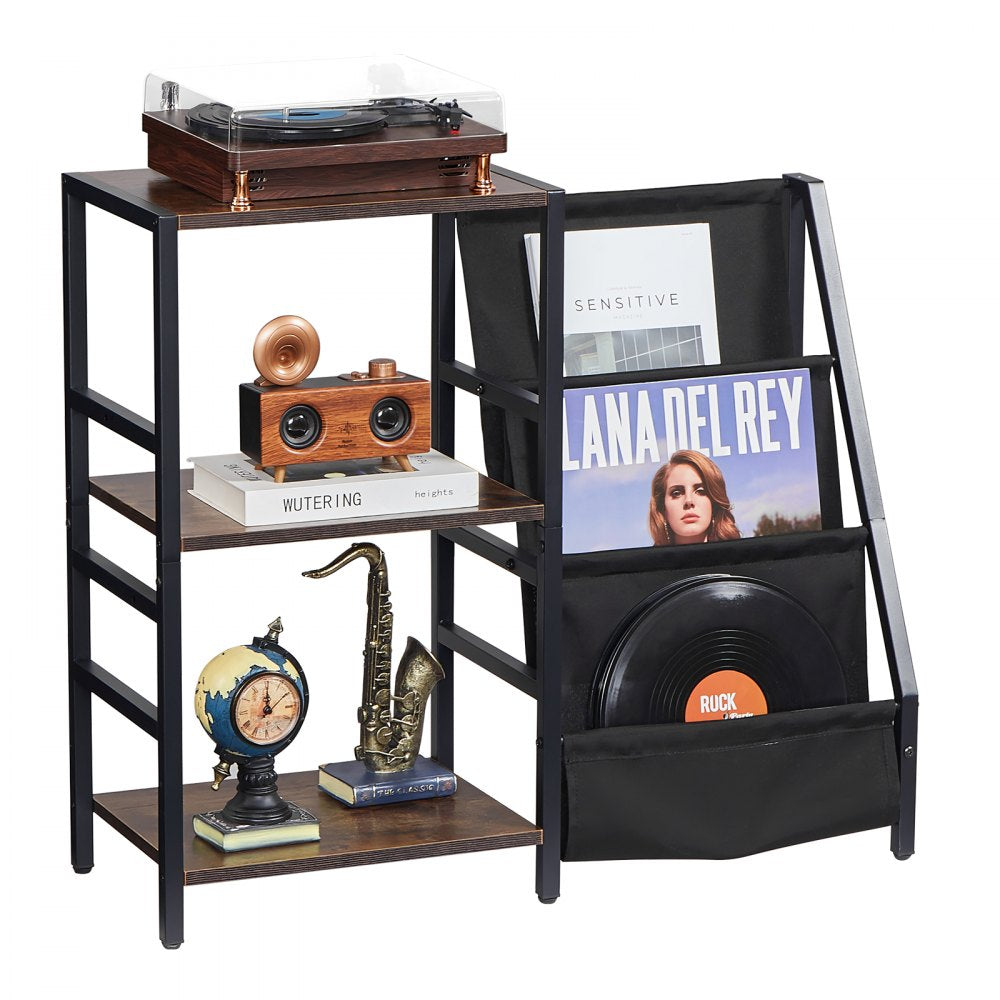 VEVOR Record Player Stand with Charging Station & USB Ports, Holds up to 200 Albums, 3-Tier Turntable Stand with Vinyl Record Storage, Record Player Table with Display Shelf for Bedroom, Living Room