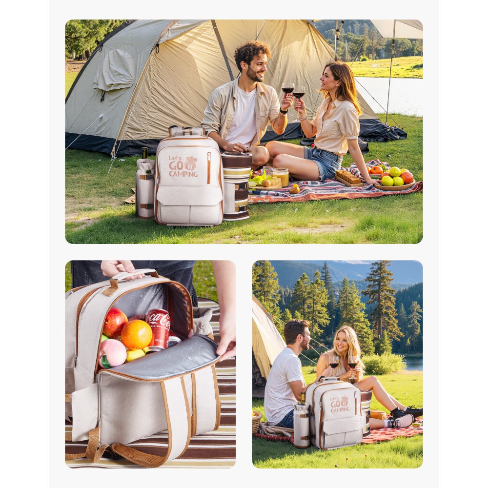 VEVOR Picnic Backpack, Beach Picnic Backpack Bag for 4 Person with Insulated Cooler Compartment, Detachable Bottle/Wine Holder, Lightweight Blanket, Plates & Cutlery Set for Outdoor, Hiking, Camping