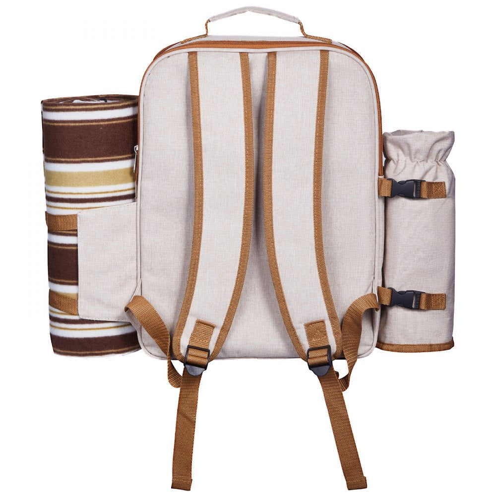 VEVOR Picnic Backpack, Beach Picnic Backpack Bag for 4 Person with Insulated Cooler Compartment, Detachable Bottle/Wine Holder, Lightweight Blanket, Plates & Cutlery Set for Outdoor, Hiking, Camping