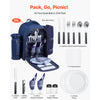 VEVOR Picnic Backpack, Beach Picnic Backpack Bag for 2 Person with Insulated Cooler Compartment, Detachable Bottle/Wine Holder, Lightweight Blanket, Plates & Cutlery Set for Hiking, Camping, Navy Blue