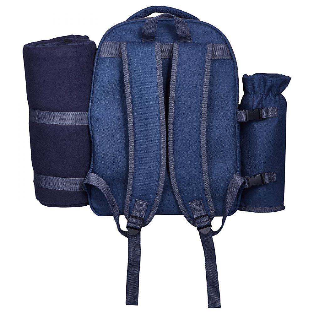 VEVOR Picnic Backpack, Beach Picnic Backpack Bag for 2 Person with Insulated Cooler Compartment, Detachable Bottle/Wine Holder, Lightweight Blanket, Plates & Cutlery Set for Hiking, Camping, Navy Blue