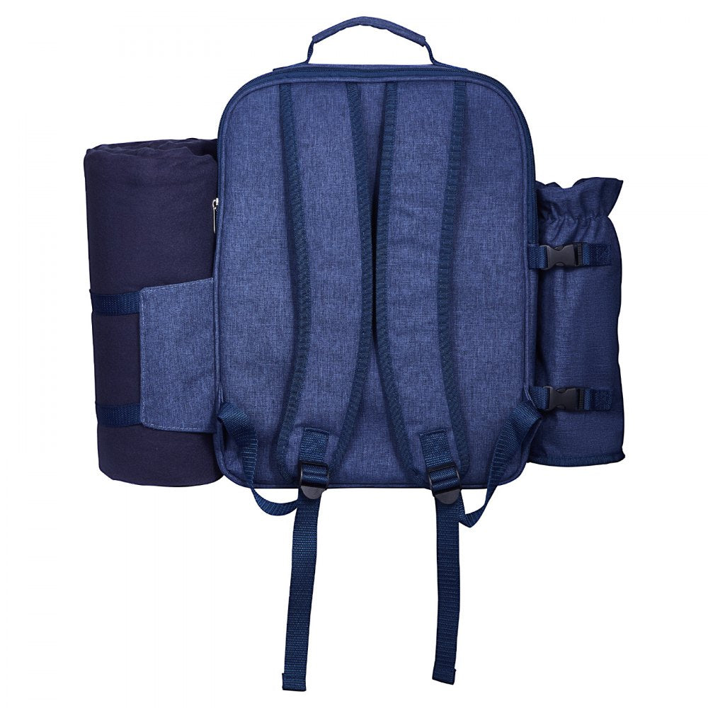 VEVOR Picnic Backpack, Beach Picnic Backpack Bag for 4 Person with Insulated Cooler Compartment, Detachable Bottle/Wine Holder, Lightweight Blanket, Plates and Cutlery Set for Outdoor, Navy Blue