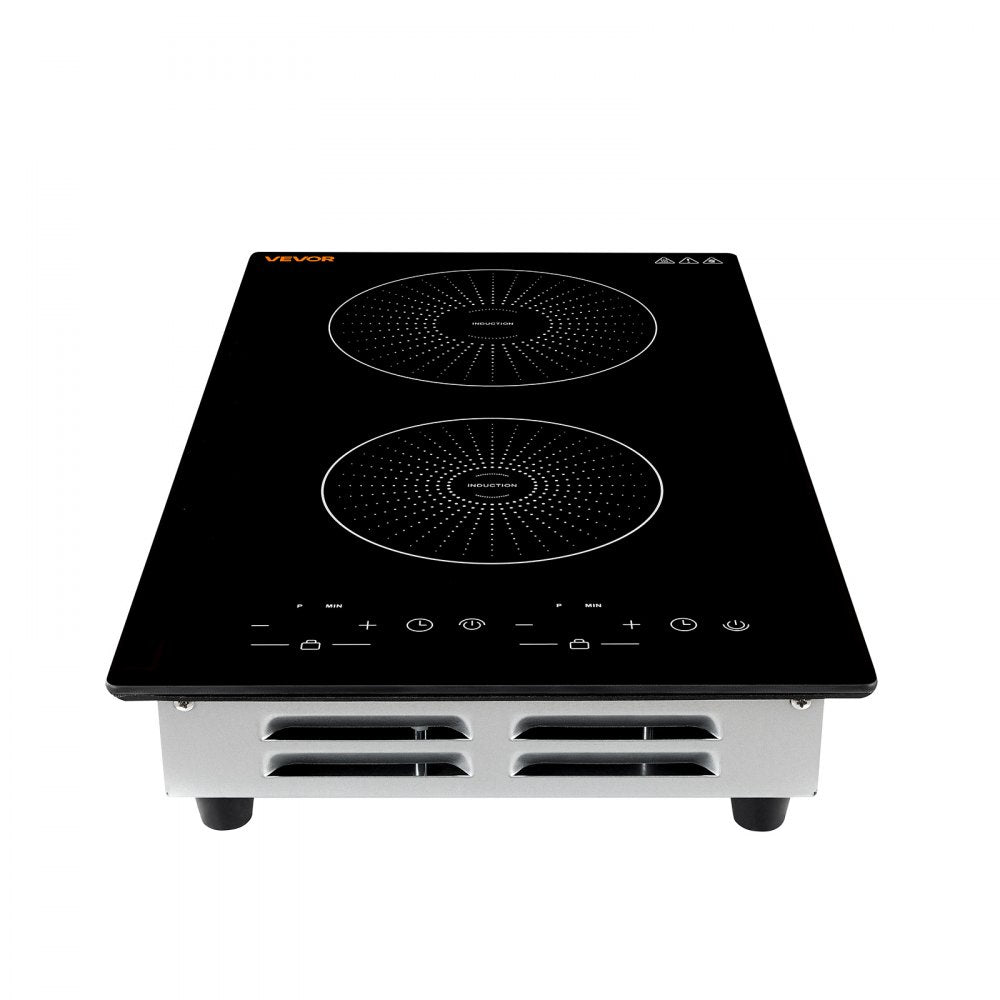 VEVOR Induction Cooktop 12in 2 Burners Built-in Electric Stove 110V 1800W, Low-Power Continuous Heating, Countertop Induction Burner, 9 Power Levels, LED Touch Screen, Ceramic Glass, and Child Lock