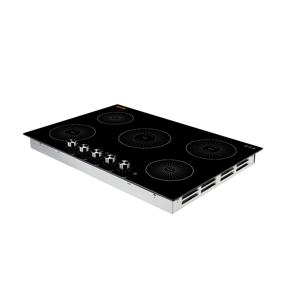 VEVOR Induction Cooktop 30in 5 Burners Built-in Electric Stove 220V 9200W, Low-Power Continuous Heating, Induction Burner for Kitchen, 11 Power Levels, Knob Control, Ceramic Glass, and Child Lock
