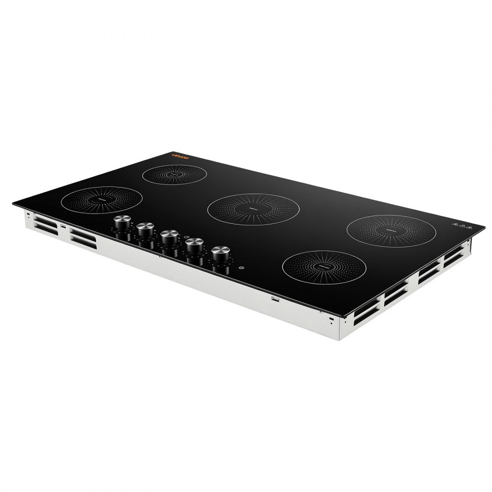VEVOR Induction Cooktop 36inch 5 Burners Built-in Electric Stove 220V 9200W, Low-Power Continuous Heating, Induction Burner for Kitchen, with 11 Power Levels, Knob Control, and Child Lock