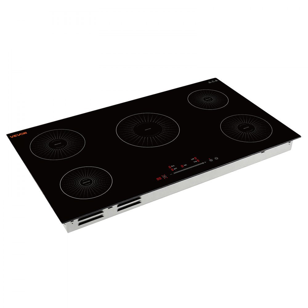 VEVOR Induction Cooktop 36inch 5 Burners Built-in Electric Stove 220V 9200W, Low-Power Continuous Heating, Induction Burner for Kitchen, with 9 Power Levels, LED Touch Screen, and Child Lock