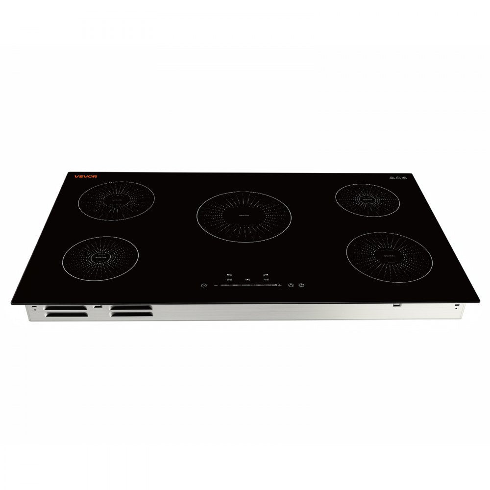VEVOR Induction Cooktop 36inch 5 Burners Built-in Electric Stove 220V 9200W, Low-Power Continuous Heating, Induction Burner for Kitchen, with 9 Power Levels, LED Touch Screen, and Child Lock