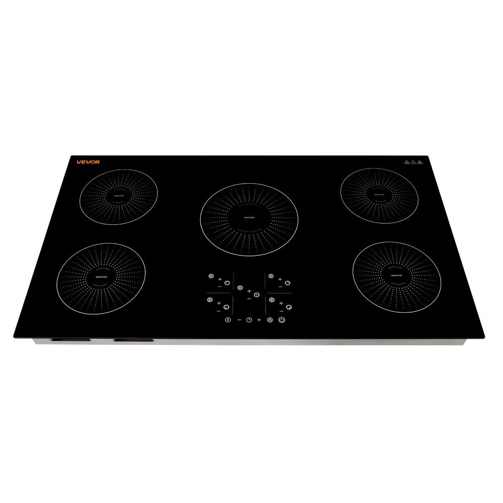 VEVOR Induction Cooktop 36in 5 Burners Built-in Electric Stove 220V 9200W, Low-Power Continuous Heating, Induction Burner for Kitchen, 9 Power Levels, LED Touch Screen, Ceramic Glass, and Child Lock