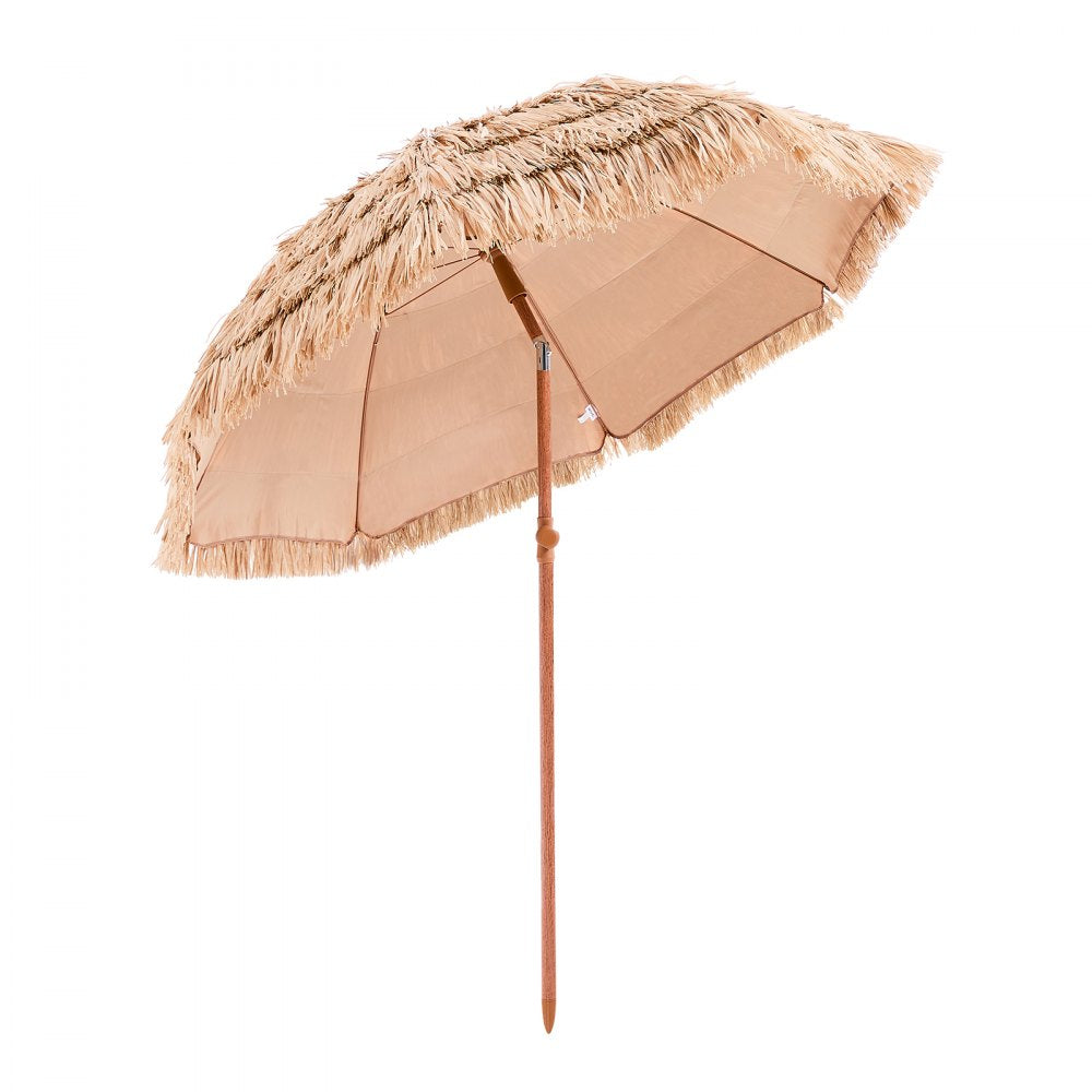 VEVOR Tiki Umbrella 6 ft Thatched Patio Umbrella with Tilt Hawaiian Style Beach Parasol with Durable PP Thatch and 8 Metal Ribs Grass Pool Umbrellas