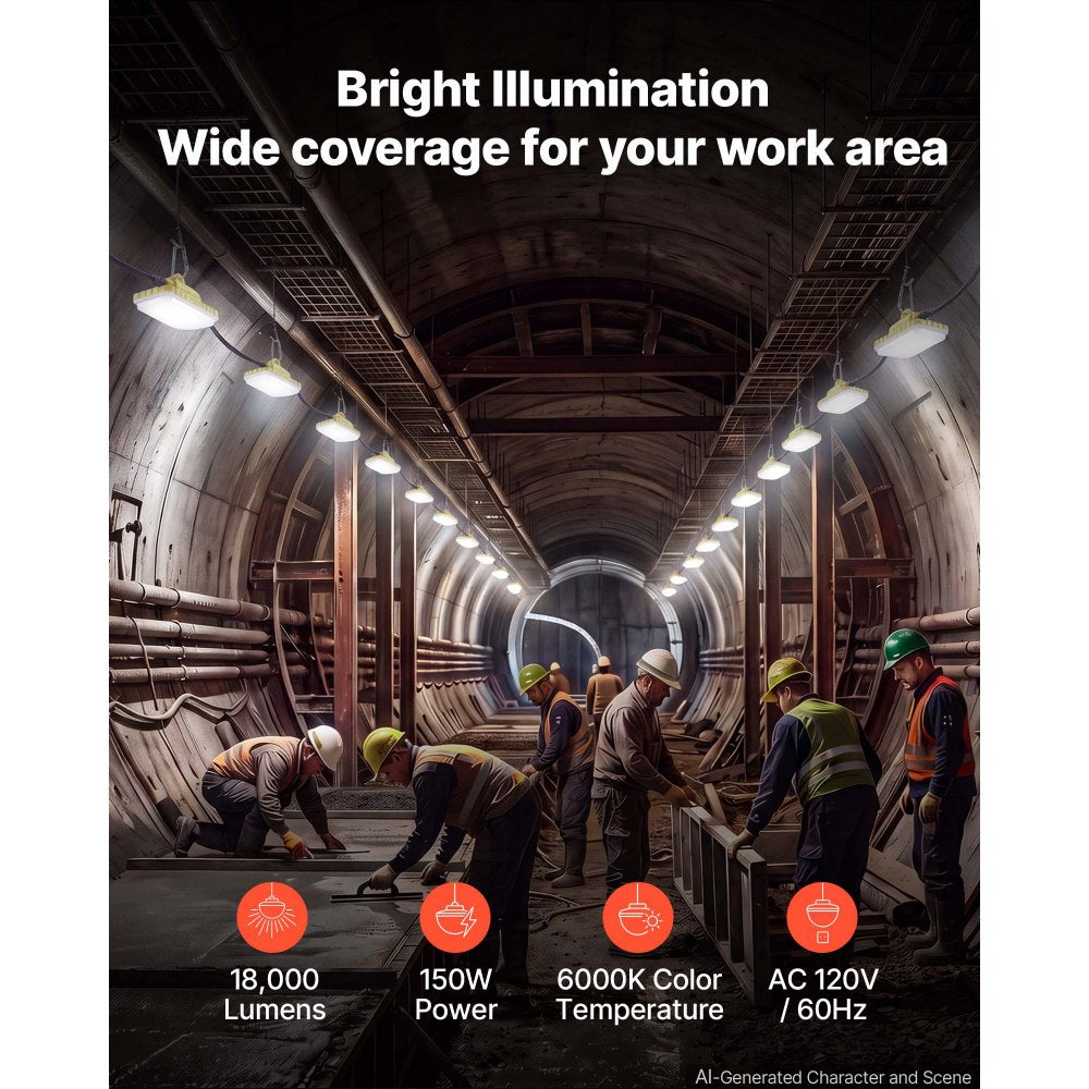 VEVOR Construction String Lights 100FT 150W 10 Bulbs LED String Work Lights, IP65 Waterproof Linkable LED Temporary Jobsite Lighting, 5000K 18000LM, for Construction Site Crawlspace Renovation, 2 Pack
