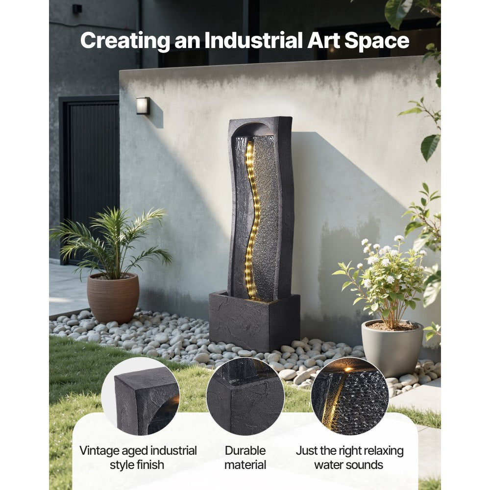 VEVOR Outdoor Water Fountain, 38.58 in Height Fountain and Waterfall, 1-Tier Floor Standing Rock Base Style Fountains with with LED Light and Pump, for Outdoor Indoor Garden, Home, Patio & Backyard