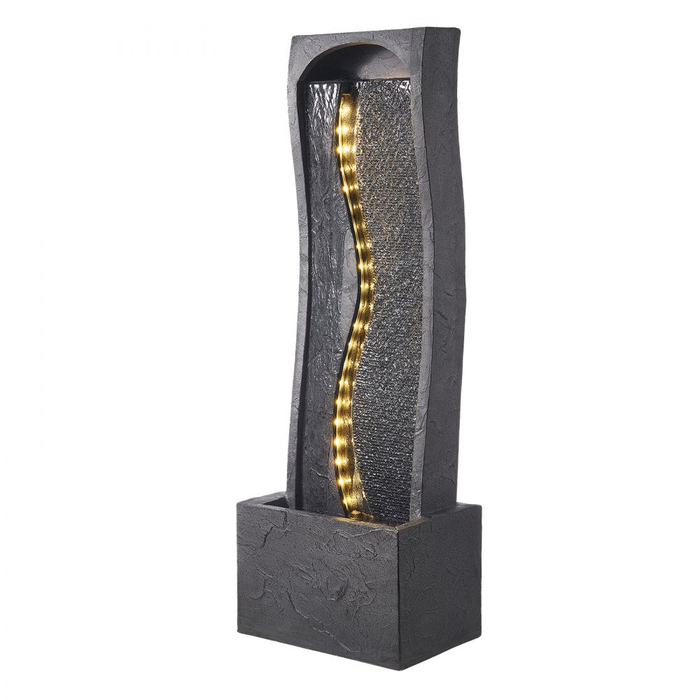VEVOR Outdoor Water Fountain, 38.58 in Height Fountain and Waterfall, 1-Tier Floor Standing Rock Base Style Fountains with with LED Light and Pump, for Outdoor Indoor Garden, Home, Patio & Backyard