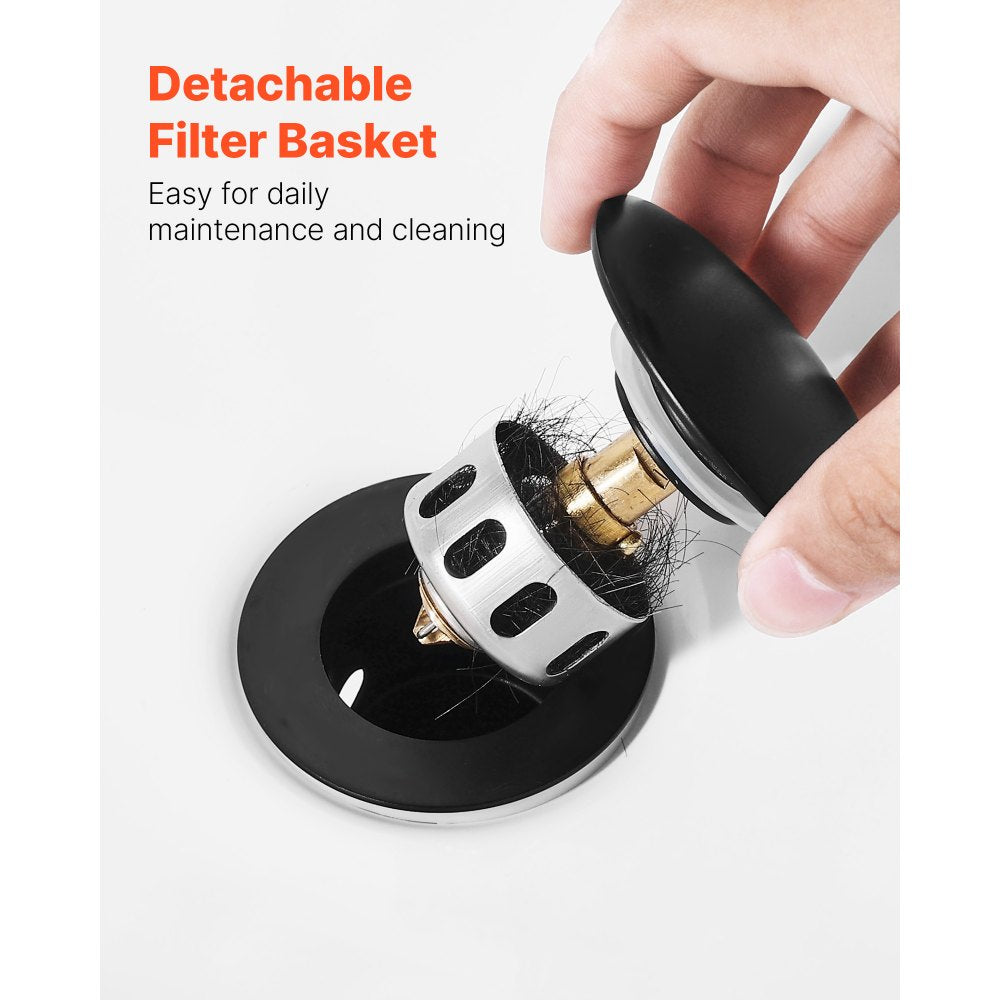 VEVOR Bathroom Sink Drain with Overflow, Brass and 304 Stainless Steel Pop Up Drains, Anti-Clogging Vessel Sink Drain Strainer, All Metal Hair Catcher Drains Stopper, for Sinks with Overflow Holes