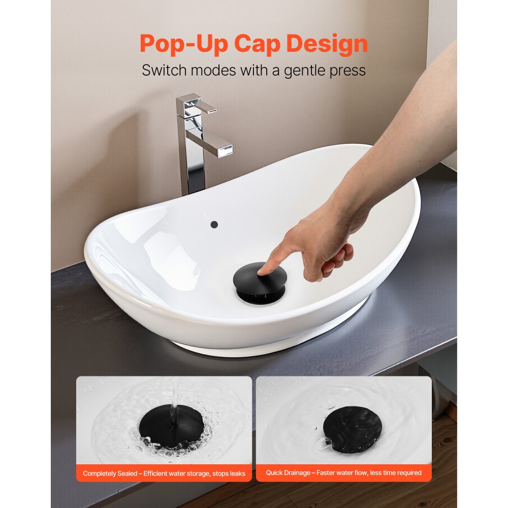 VEVOR Bathroom Sink Drain with Overflow, Brass and 304 Stainless Steel Pop Up Drains, Anti-Clogging Vessel Sink Drain Strainer, All Metal Hair Catcher Drains Stopper, for Sinks with Overflow Holes