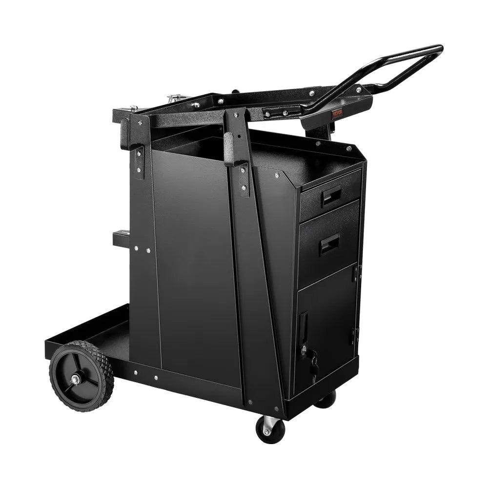 VEVOR Welding Cart, 2 Drawers Welder Cart Heavy Duty with Anti-Theft Lockable Cabinet, 350LBS Static Weight Capacity, 360° Swivel Wheels, Tank Storage Safety Chains for MIG TIG Welder, Plasma Cutter