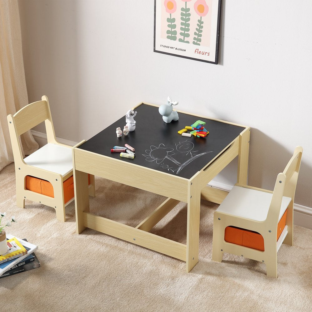 VEVOR Kids Table and Chair Set, Wooden Activity Table with Storage Space and Boxes, Kids Play Table for Toddlers Art, Craft, Reading, Learning