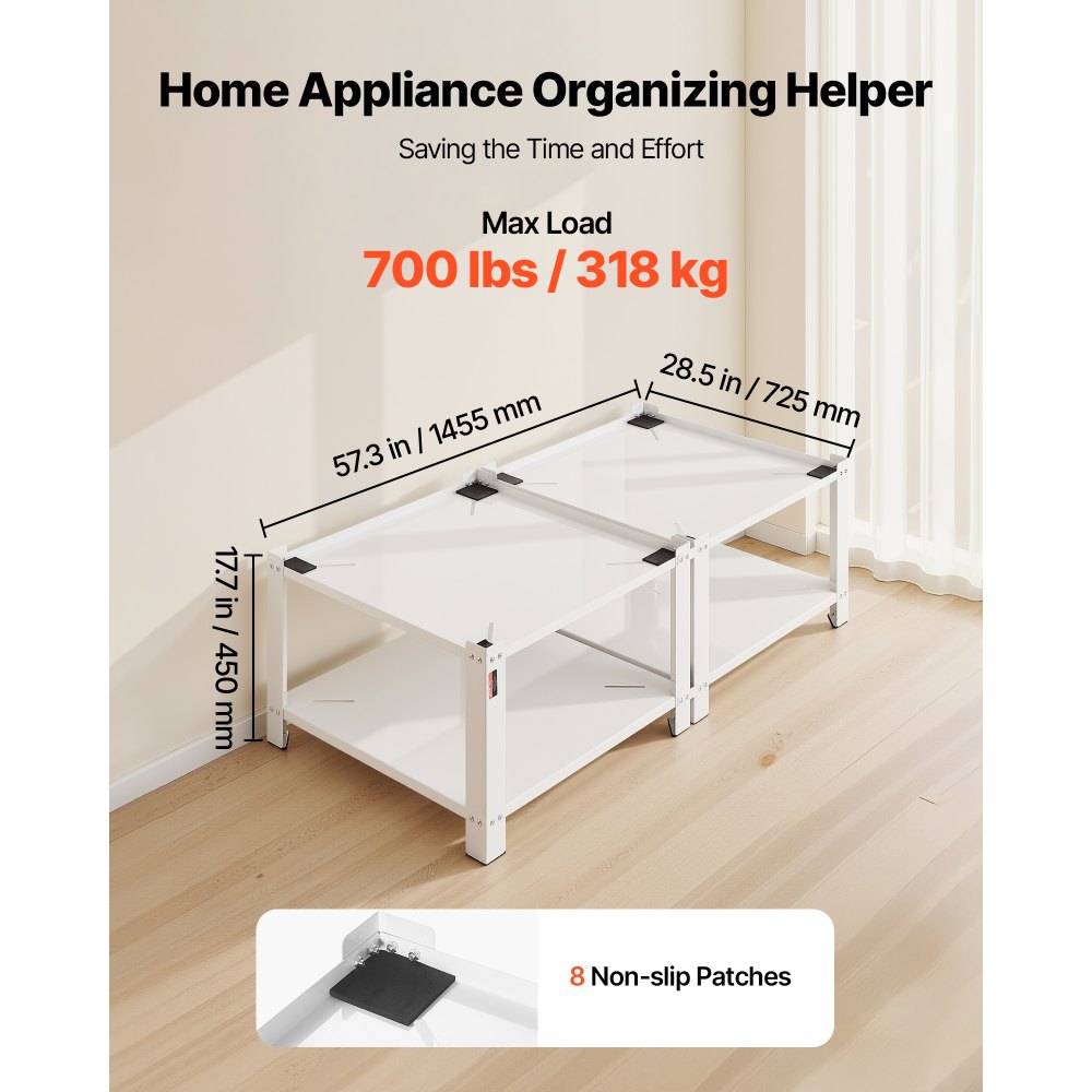 VEVOR Laundry Pedestal, 16.1 in Height, 27.5 x 27.5 in Washer and Dryer Pedestals with Storage Shelf, 700 lbs Load Capacity, Non-Slip Feet, Washing Machine Stand Universal Fit, White, 2 Pack