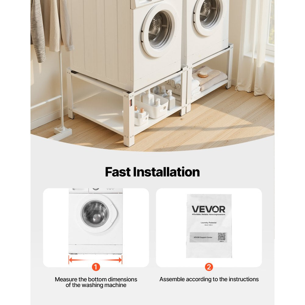 VEVOR Laundry Pedestal, 16.1 in Height, 27.5 x 27.5 in Washer and Dryer Pedestals with Storage Shelf, 700 lbs Load Capacity, Non-Slip Feet, Washing Machine Stand Universal Fit, White, 2 Pack
