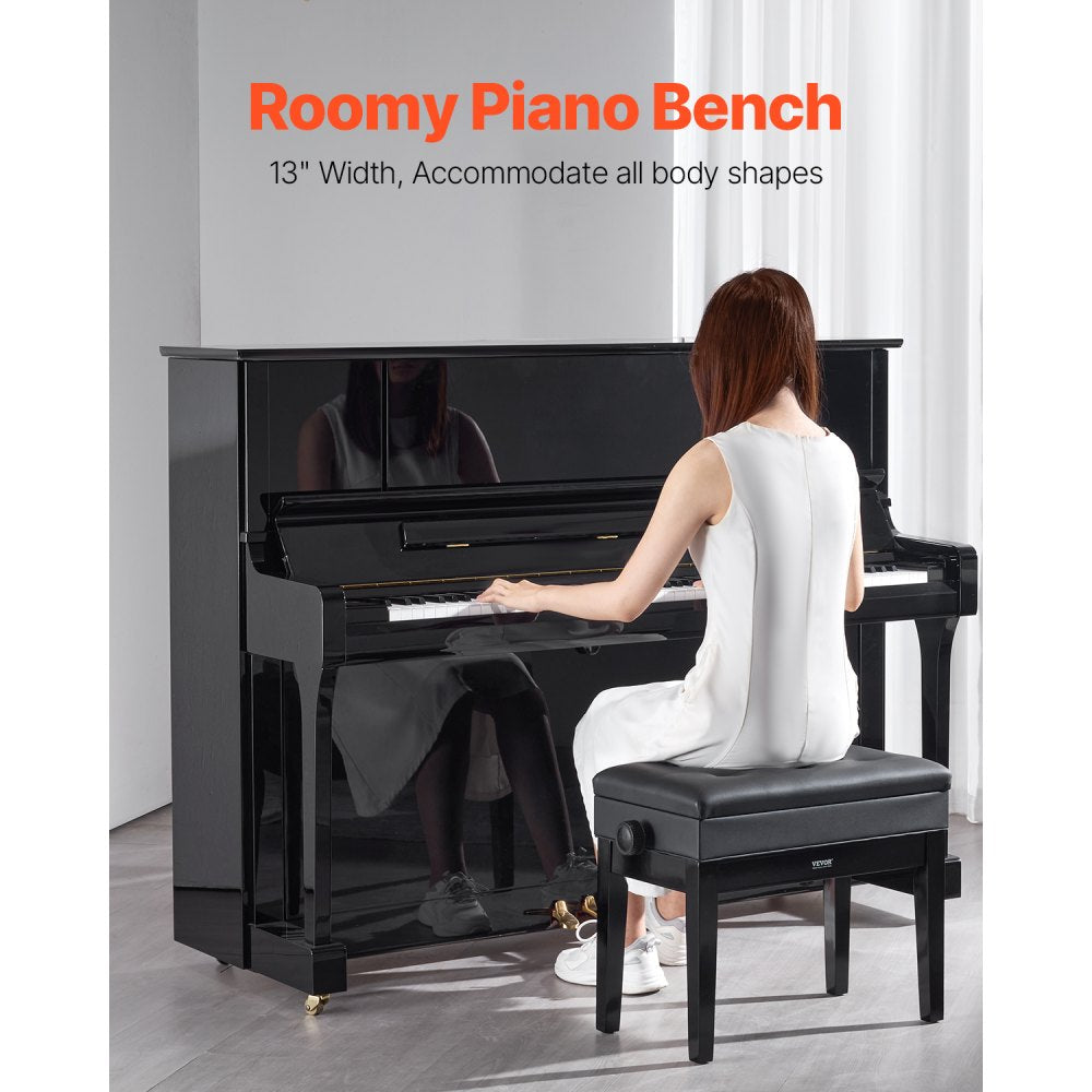 VEVOR Piano Bench, 22" x 13" x 19.3", Keyboard Piano Chair with 19.3"-22.8" Adjustable Height, Padded Cushion, Storage Compartment for Music Books, Wooden Piano Stool Seat, for Vanity, Living Room