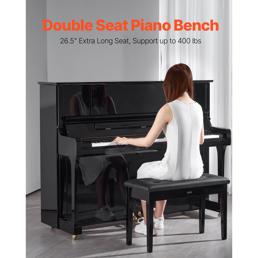 VEVOR Piano Bench, 29.5" x 14" x 19", Duet Keyboard Piano Chair with High-Density Padded Cushion, Storage Compartment for Music Books, Wooden Piano Bookcase Stool Seat, for Vanity and Living Room