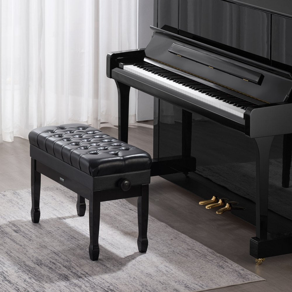 VEVOR Piano Bench, 29.5" x 14" x 20.3", Duet Keyboard Piano Chair with 20.3"-23.4” Adjustable Height, Padded Cushion, Storage Compartment for Music Books, Wooden Piano Stool Seat, for Vanity, Bedroom