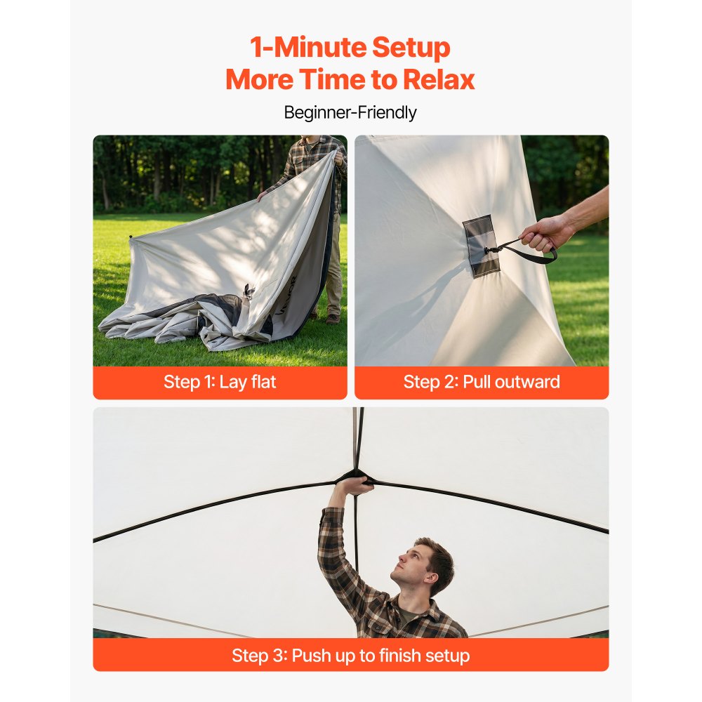 VEVOR Camping Tent, 4 Person Pop Up Instant Cabin Tent with Large Mesh Windows, 60 Seconds Easy Setup, Portable Cabin Hub Tents with Carry Bag for Family Outdoor Camping & Hiking, Upgraded Ventilation