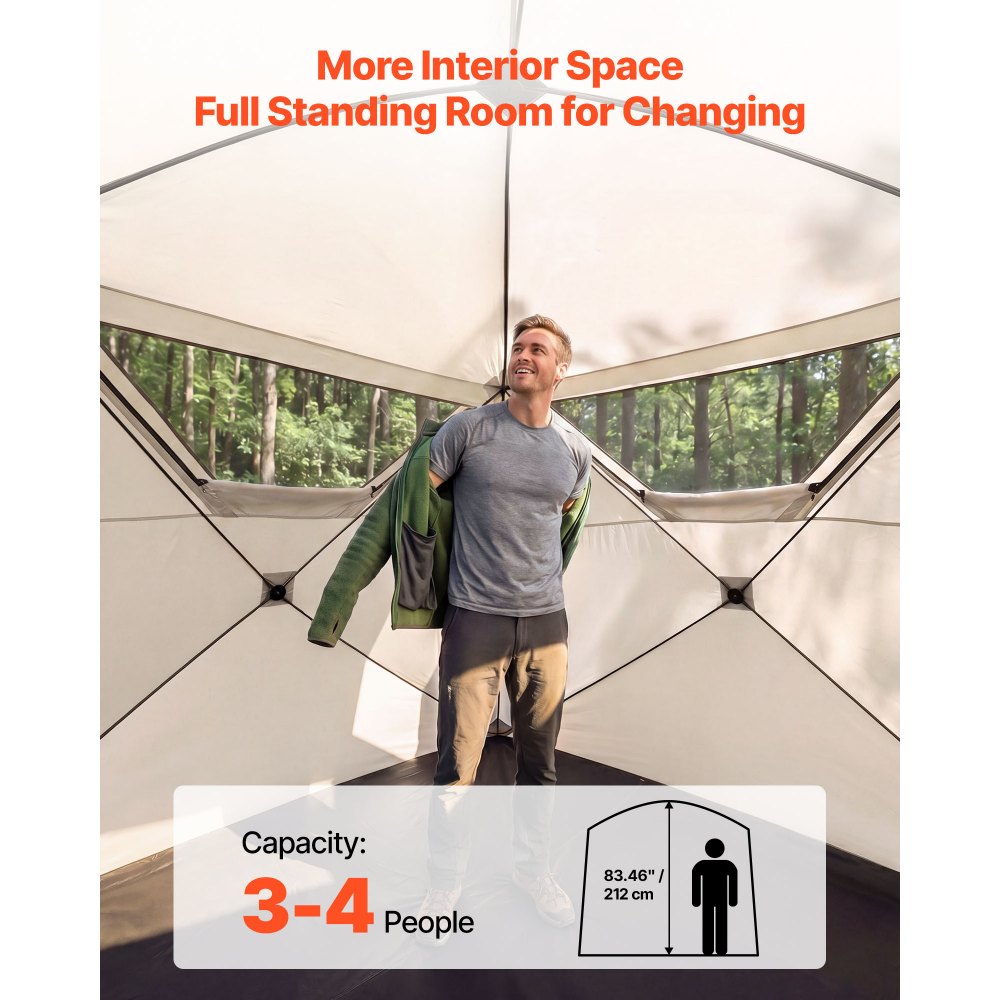VEVOR Camping Tent, 4 Person Pop Up Instant Cabin Tent with Large Mesh Windows, 60 Seconds Easy Setup, Portable Cabin Hub Tents with Carry Bag for Family Outdoor Camping & Hiking, Upgraded Ventilation