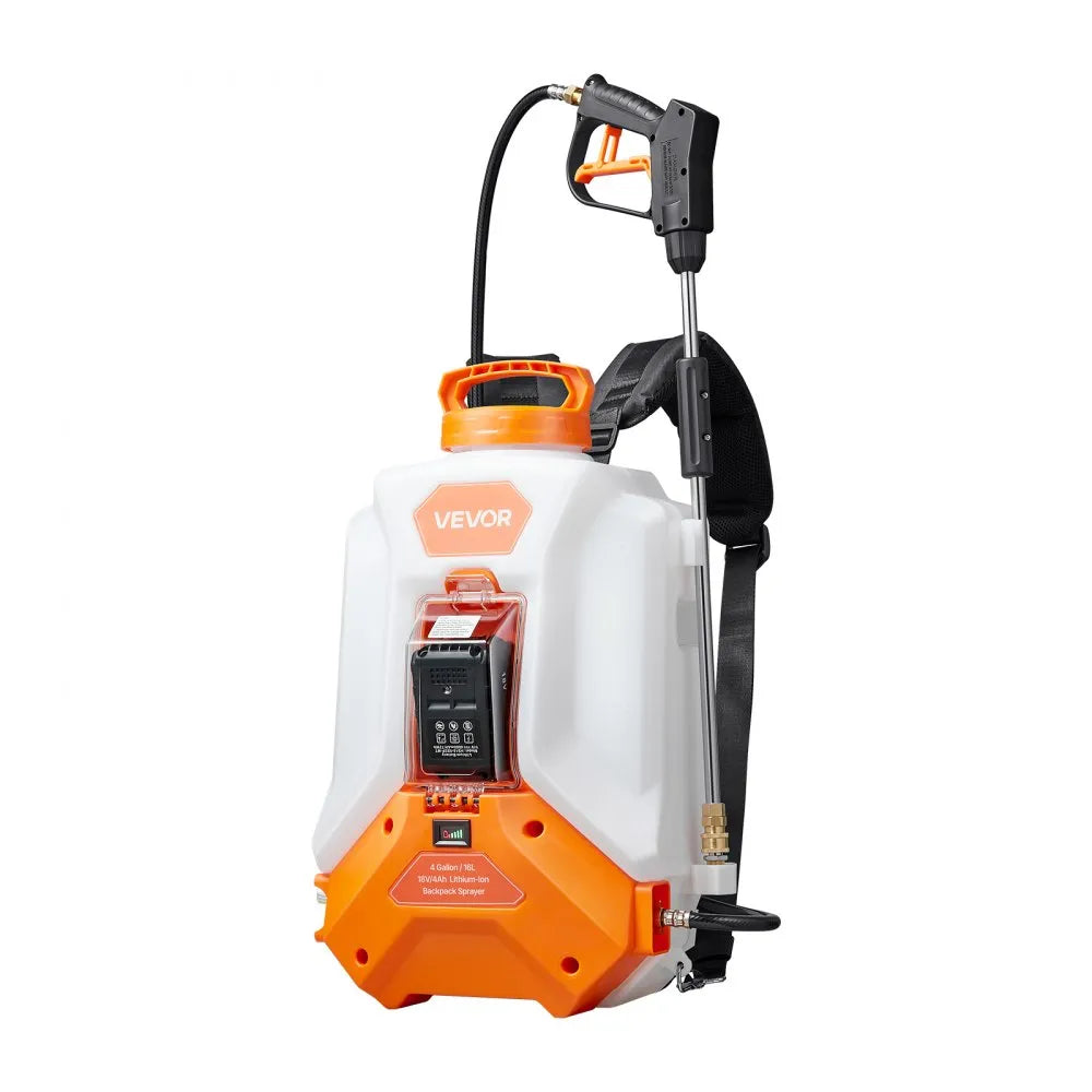 VEVOR Battery Powered Backpack Sprayer, 4 Gallons Electric Backpack Sprayer, 2 Wands & 8 Nozzles, Adjustable 0-90 PSI, 4H Runtime, Portable Yard Garden Lawn Sprayers for Weeding Spraying Cleaning
